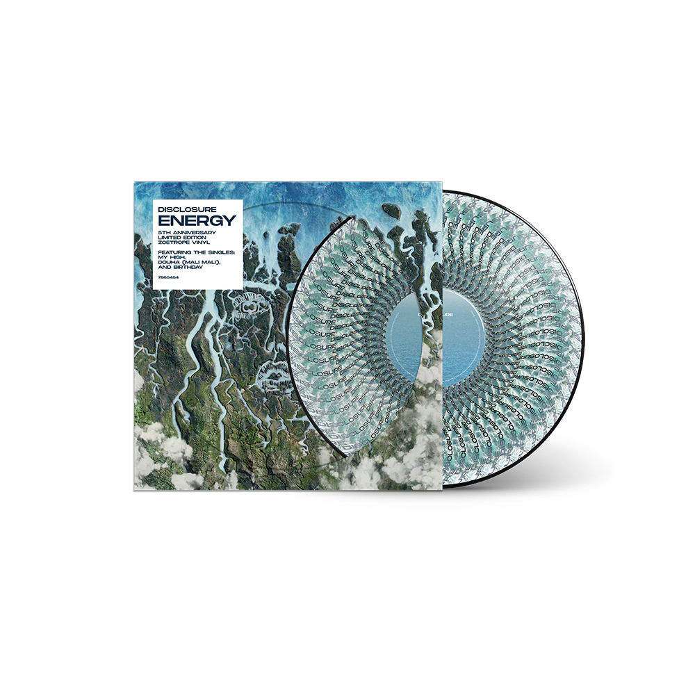 Vinyl record with a unique cover design on a white background