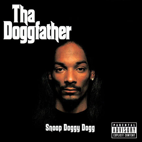 Album cover of 'Tha Doggfather' by Snoop Dogg with a black background and text.