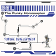 Album cover with futuristic design and text 'The Funky Homosapien' on a white background
