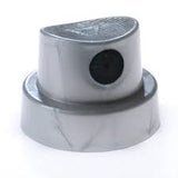 Silver spray paint cap with a black dot for spraying fat lines. 