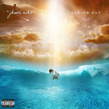Album cover with a person floating above water and clouds, featuring the text 'jhené aiko SOULED OUT'.
