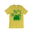 A yellow short-sleeve crewneck t-shirt with a green graphic print on the front featuring the text 'King Tubby Studio' and 'King of Dub'.