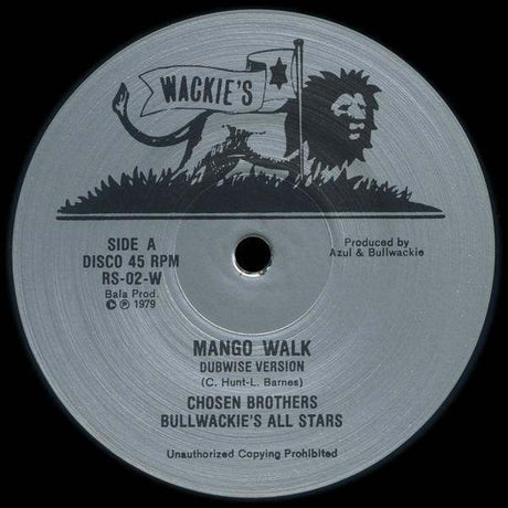 Record label with 'Wackie's' branding and text about a music track.