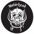 Motorhead logo with a metallic wolf head and chain on a black background