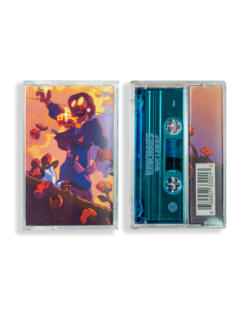 Cassette tape with colorful cover featuring a person and flowers on a white background