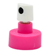 Pink bottle cap with a small white object on top against a white background