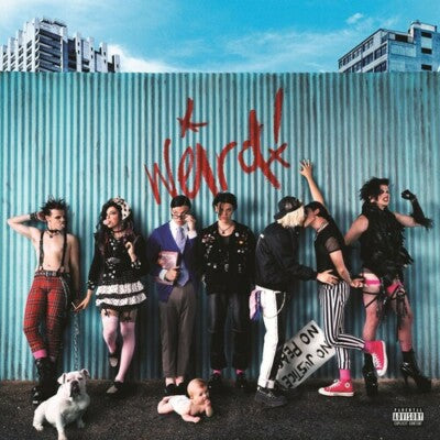 Album cover with nine individuals posing against a wall with 'A Weird!' text.