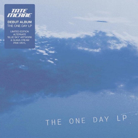 Album cover for 'The One Day LP' by Tate McRae with a blue sky and cloud design.