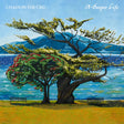 Artistic depiction of a large tree with a bench under it, set against a blue sky and mountains.