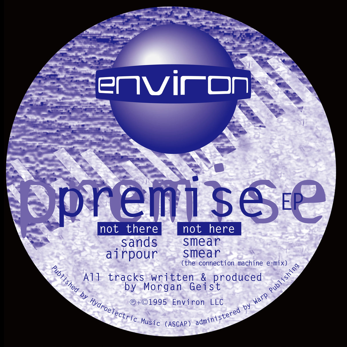 Round label with 'environ' branding and tracklist on a textured background