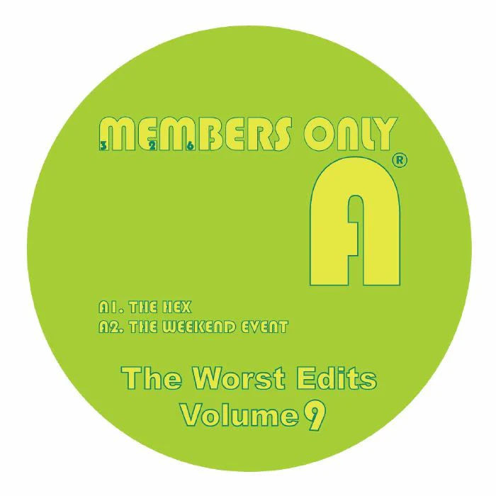 Green record label with 'Members Only' branding and track listings on a white background