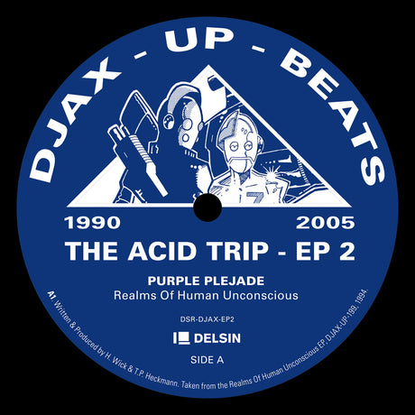 Vinyl record cover for 'The Acid Trip - EP 2' by DJax Up Beats with blue and white design.