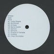 White vinyl record label with text on a black background