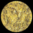 Round abstract painting with gold and brown tones on a black background