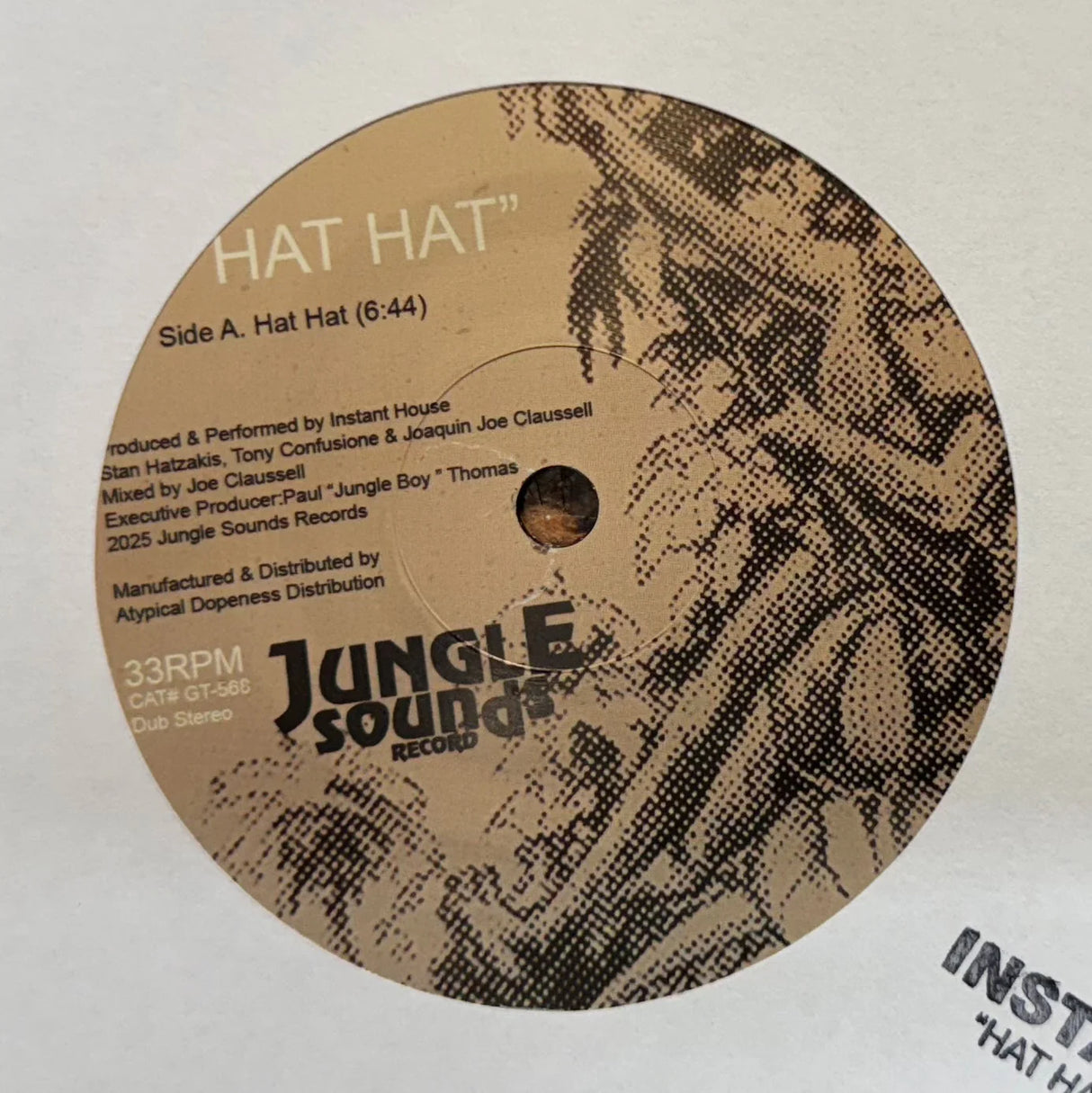 Vinyl record label with 'Jungle Sounds' branding on a white background