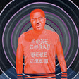 Person wearing a shirt with text against a concentric circle pattern