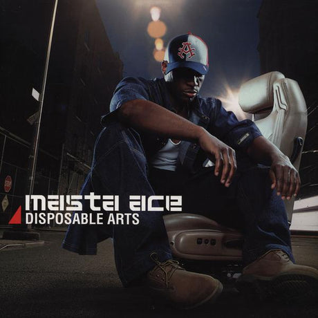 An album cover featuring Masta Ace sitting in a car with the title 'Disposable Arts' displayed.