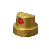 A gold colored spray paint cap with a red dot for spraying fat lines. 