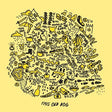 Album cover art for Mac DeMarco's This Old Dog LP featuring a yellow background with a black and gold line drawing of various musical instruments and objects.