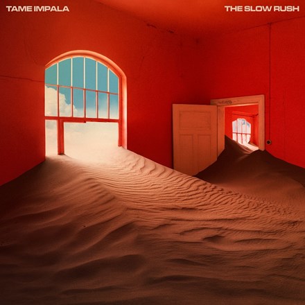 The album cover features an indoor scene with sand dunes advancing towards furniture, symbolizing perhaps the encroaching of time or nature over human civilization.