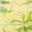 The cover of Brian Eno's album 'Ambient 1: Music For Airports' featuring a map-like pattern with green and blue lines on a yellow background, indicating a musical composition for airports.