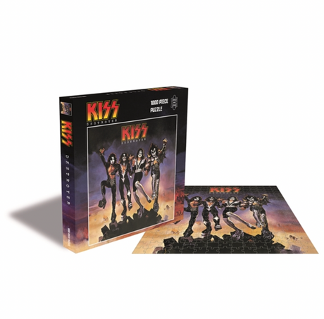 A 1000-piece jigsaw puzzle box featuring the cover art of an American rock band Kiss with the album name 'Destroyer' written on it.