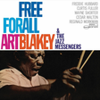 Art Blakey and The Jazz Messengers album cover for 'Free For All' showing a black and white image of Art Blakey holding a baton, with the band members listed in the title.