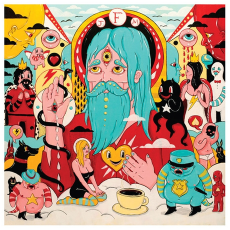 Album cover art featuring a cartoonish illustration of a character with a blue eye, surrounded by various other cartoon characters in a colorful, psychedelic style.