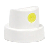 White spray paint cap with yellow dot for super fine lines. 