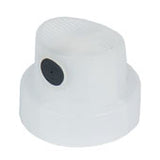 A transparent cap with a black dot for spraying fat paint lines.