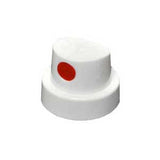 A white spray paint cap with a red dot for spraying thin lines