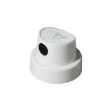A white spray paint cap with a black dot for spraying thin paint lines.