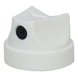 White spray paint cap with black dot for spraying thin lines. 