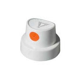 A white spray paint cap with an orange dot for spraying medium to fat paint lines.
