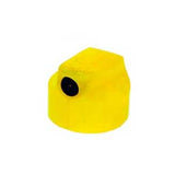 A yellow spray paint cap with a black hole for spraying thin lines.